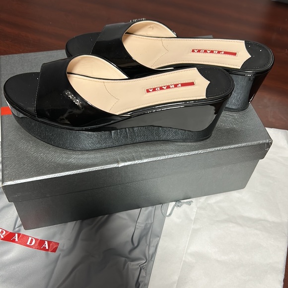 Prada Black Patent Leather Platform Sandals - Picture 2 of 16